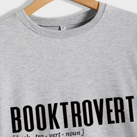 Booktrovert Letter Print Women Sweatshirt Round Neck Long Sleeve Casual Loose Cotton Blend Autumn Winter Tops Pullover