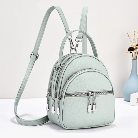 Damen Mini Rucksack Litschikorn PU Leder Mode Mehrschichtiger Reißverschluss Umhängetasche Macaron Farben Crossbody Tasche