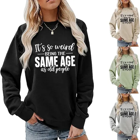 Damen Sweatshirt Baumwollmischung Langarm Rundhalsausschnitt Slogan Print Lässig Lockeres Pullover Top
