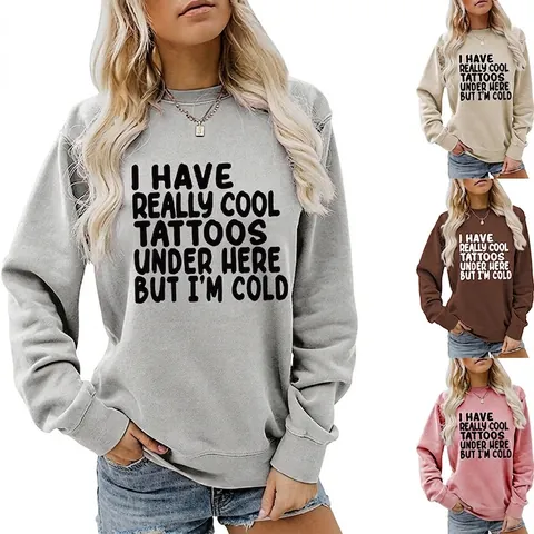 Damen Sweatshirt Mit Rundhalsausschnitt Baumwollmischung Langarm Slogan Print Lässig Pullover Locker Streetwear