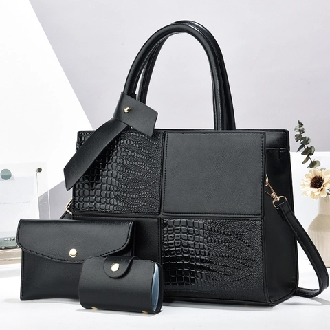Κομψή Τσάντα Tote Τσάντα Χειρός Clutch Και Θήκη Καρτών Για Γυναίκες Μόδα PU Δέρμα Μοτίβο Κροκόδειλου Patchwork Γραφείο