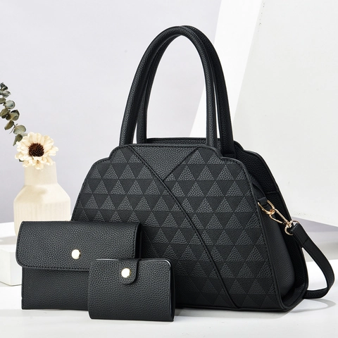 Borsa Tote In Pelle PU Con Rilievo Geometrico Triangolare Borsa A Spalla Pochette E Portacarte Grande Capacità Versatile