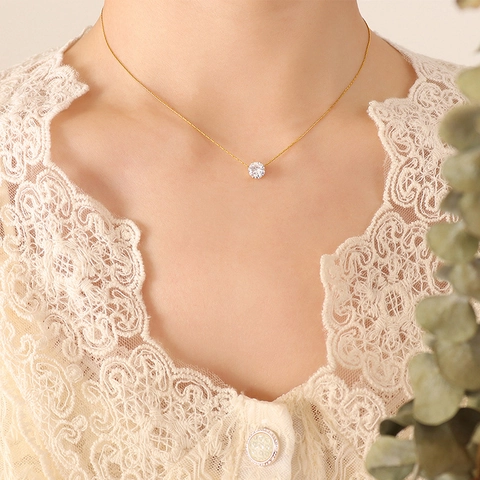 Minimalistische Zirkon Anhänger Halskette Titanstahl Vergoldet Schlüsselbein Kette Für Damen Eleganter Schmuck