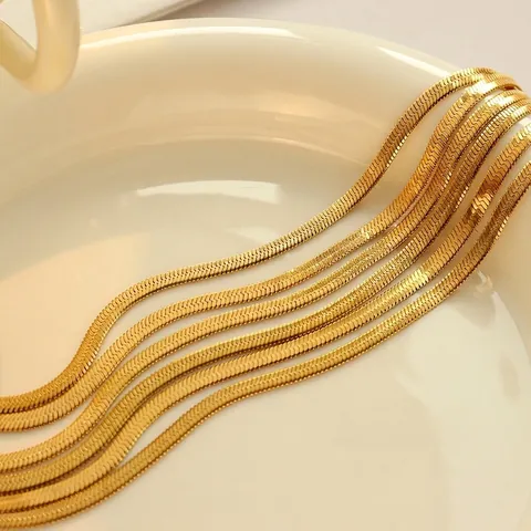 18K Gold Plated Stainless Steel Snake Chain Necklace Flat Blade Herringbone Necklace For Women Minimalist Fashion Jewelry