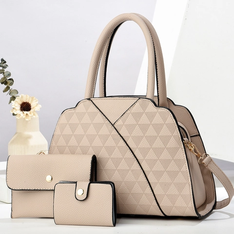 Borsa Tote In Pelle PU Con Rilievo Geometrico Triangolare Borsa A Spalla Pochette E Portacarte Grande Capacità Versatile