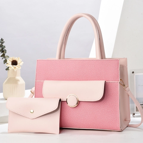Women Fashion PU Leather Woven Handbag And Clutch Set Gold Metal Buckle Shoulder Crossbody Bag Large Capacity Tote