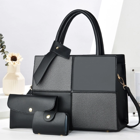 Borsa a Tracolla Patchwork Color Block da Donna Set Tote E Portafoglio E Porta Carte Grande Capacità Borsa a Mano in Pelle PU