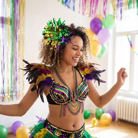 Fermagli per Capelli a Pom Pom in Foglia di Metallo per Carnevale Mardi Gras Viola Verde Oro Giglio Accessorio per Capelli