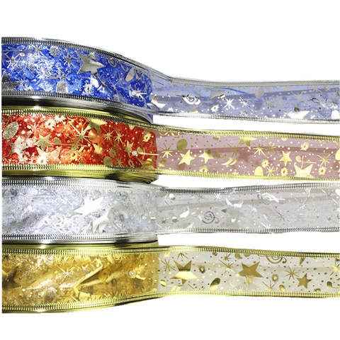Nastro di Natale Stampa a Caldo Oro Organza Nastro a Rete Con Stelle Note Musicali per Confezioni Regalo Artigianato Decorazione