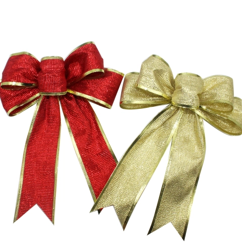 Large Christmas Glitter Bows Sparkling Metallic Edge Ribbon Ornament For Xmas Tree Party Wedding Decoration