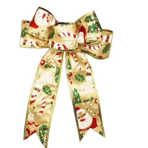 Decoración de Árbol de Navidad Lazo Cinta Pintado Papá Noel Muñeco de Nieve Con Borde Dorado Adorno Colgante Festivo para Fiesta Hogar