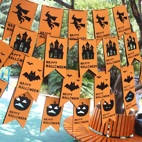 Halloween Decoratieve Banners Vlaggetjes Vliesstof Pompoen Vleermuis Heks Happy Halloween Feest Decoratie Binnen Buiten