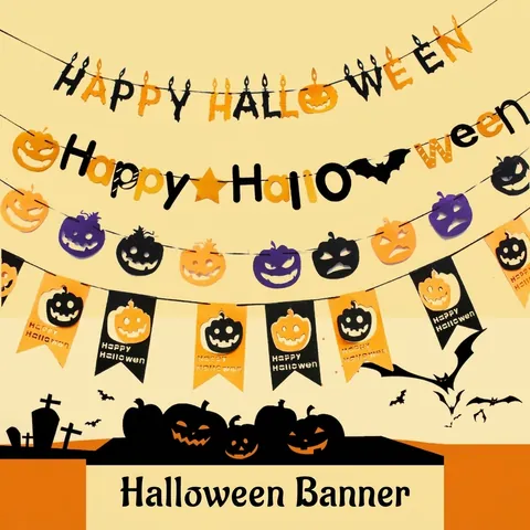 Halloween Decoratieve Banners Vlaggetjes Vliesstof Pompoen Vleermuis Heks Happy Halloween Feest Decoratie Binnen Buiten