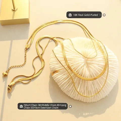 Collar de Triple Capa de Acero Inoxidable Minimalista para Mujer Chapado en Oro Plata Cadena de Serpiente Joyería Regalo