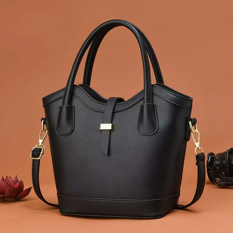 Borsa A Secchiello Da Donna In Pelle PU Borsa A Mano Con Tracolla Rimovibile Hardware Dorato Minimalismo Urbano