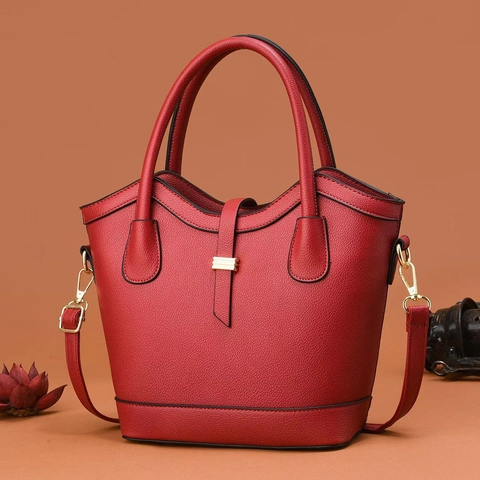 Borsa A Secchiello Da Donna In Pelle PU Borsa A Mano Con Tracolla Rimovibile Hardware Dorato Minimalismo Urbano