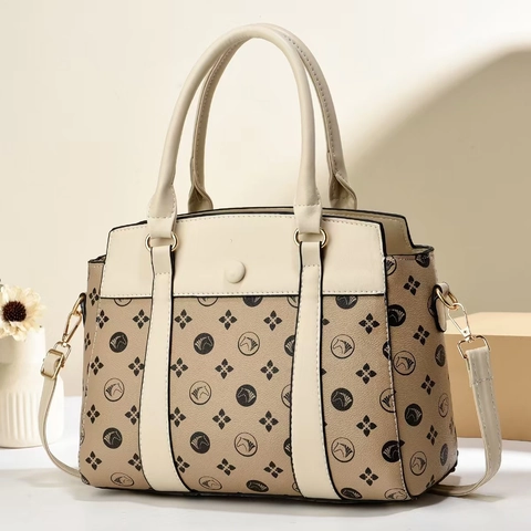 Bolso De Mano Para Mujer Cuero PU Estampado Monograma Color Contrastado Bolso De Hombro Moda Diaria