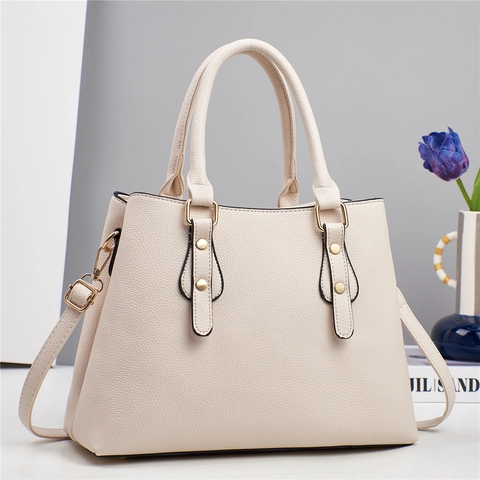 Sac À Main Pour Femmes En Cuir PU À Motif Lychee Grande Capacité Bandoulière Amovible Style Urbain Chic Sac Bandoulière