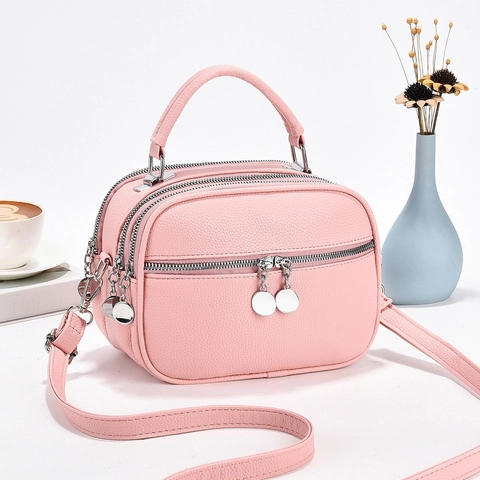 Women PU Litchi Grain Leather Crossbody Bag Triple Zipper Multi Layer Handbag With Adjustable Strap Urban Minimalist Style