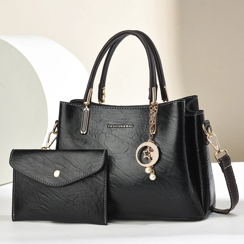 Embossed PU Leather Handbag And Envelope Clutch Lychee Texture Large Capacity With Star Moon Artificial Pearl Charm Daily Fashion