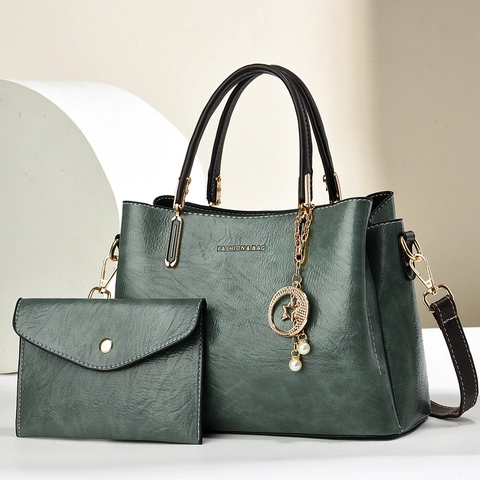 Embossed PU Leather Handbag And Envelope Clutch Lychee Texture Large Capacity With Star Moon Artificial Pearl Charm Daily Fashion