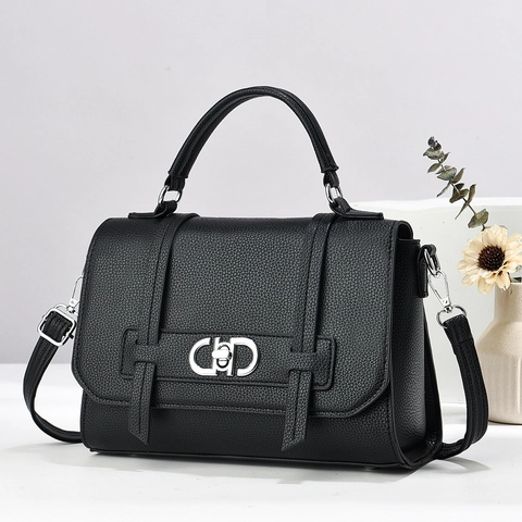 Women Fashion Lychee Grain PU Leather Shoulder Bag Elegant Top Handle Crossbody Purse Versatile Urban Commuter Handbag