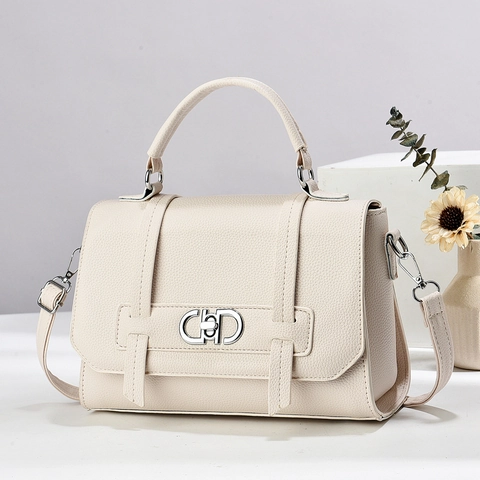 Women Fashion Lychee Grain PU Leather Shoulder Bag Elegant Top Handle Crossbody Purse Versatile Urban Commuter Handbag