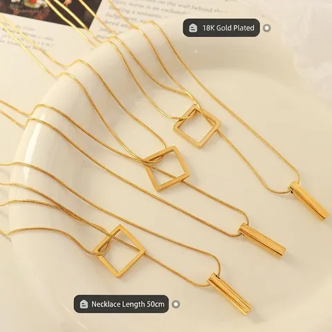 Collana Doppio Strato Minimalista Acciaio Inossidabile Placcato Oro Pendente Geometrico Quadrato E Cilindro Catena Serpente