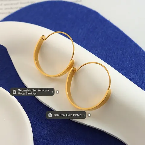 Pendientes De Aro Planos Y Anchos Minimalistas De Acero De Titanio Chapado En Oro De 18K Joyas Geométricas Para Mujer