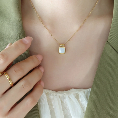 Minimalistische Vierkante Hanger Ketting Roestvrij Staal 18K Verguld Kralenketting Iriserende Schelp Acryl Voor Dames