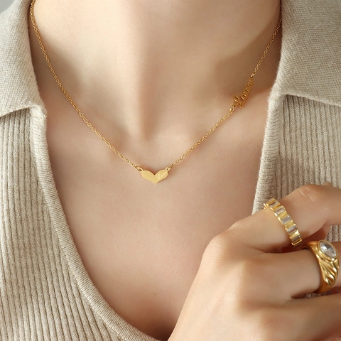 Collana Con Ciondolo A Cuore Acciaio Inossidabile Lettere Corsive Catena Delicata Gioielli Da Donna