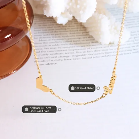Collana Con Ciondolo A Cuore Acciaio Inossidabile Lettere Corsive Catena Delicata Gioielli Da Donna