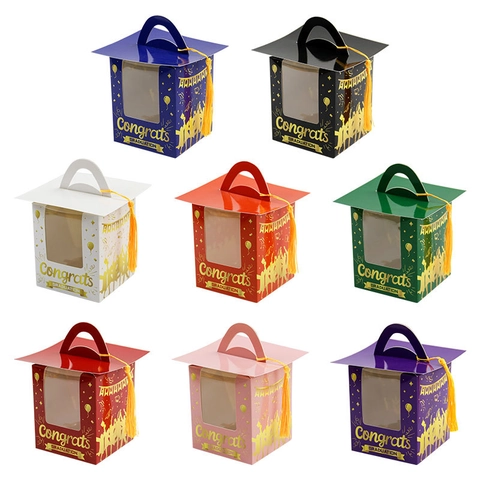 Graduation Party Favor Boxes Doctor Hat Shape Gift Box With Tassel And Window Congrats Graduation Candy Treats Package Cardboard Case