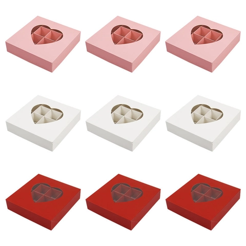 Heart Window Chocolate Packaging Box Cardboard Gift Box For Valentine's Day Wedding Candy Treat Container Romantic Square Party Favors Boxes