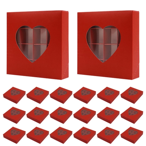 Heart Window Chocolate Packaging Box Cardboard Gift Box For Valentine's Day Wedding Candy Treat Container Romantic Square Party Favors Boxes