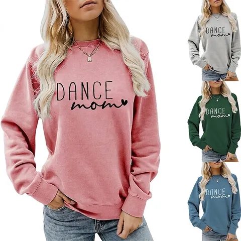 Dance Mom Sweatshirt Women Crewneck Long Sleeve Cotton Polyester Graphic Print Pullover Loose Casual Graphic Heart
