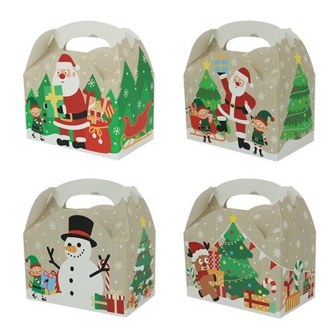 Christmas Gift Box Cardboard Handle Candy Cookie Packing Case Santa Claus Snowman Reindeer Pattern Festive Party Decoration