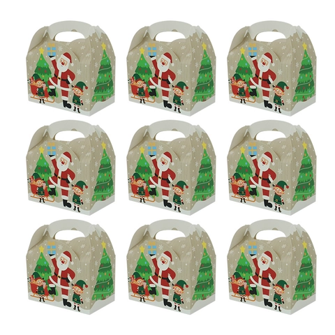 Christmas Gift Box Cardboard Handle Candy Cookie Packing Case Santa Claus Snowman Reindeer Pattern Festive Party Decoration
