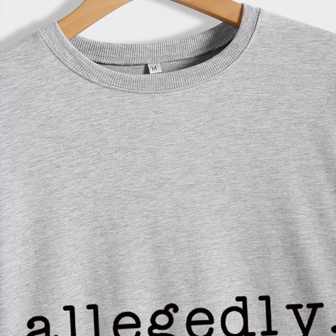 Damen Langarm Sweatshirt Rundhals Baumwollmischung Lässig Slogan Druck Allegedly Pullover Mode Oberteil Streetwear