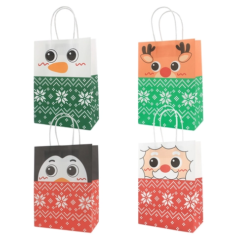 Weihnachten Kraftpapier Geschenktüten Cartoon Weihnachtsmann Schneemann Rentier Pinguin Muster Feiertag Partybevorzugung Taschen Mit Seilgriffen