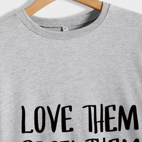 Sudadera Mujer Cuello Redondo Mezcla De Algodón Manga Larga Casual Pullover Suelto Love Them Spoil Them Slogan Print
