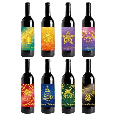 Etiquetas de Botella de Vino de Navidad Pegatinas Diseños Festivos Mixtos Feliz Navidad Calcomanías para Decoración de Fiesta