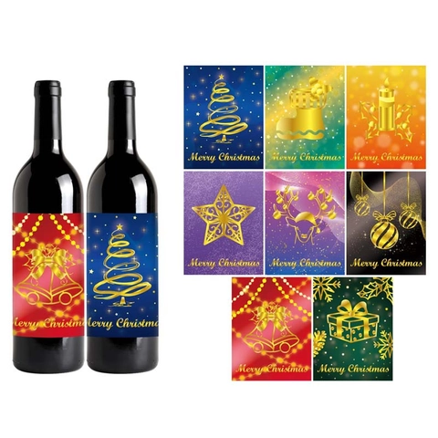 Etiquetas de Botella de Vino de Navidad Pegatinas Diseños Festivos Mixtos Feliz Navidad Calcomanías para Decoración de Fiesta
