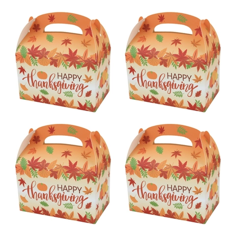 Thanksgiving Gable Gift Boxes Paper Handle Turkey Pumpkin Autumn Harvest Party Favor Candy Cookie Packaging Foldable