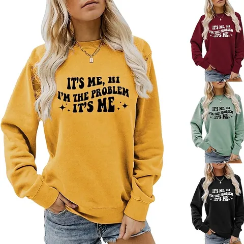 Damen Sweatshirt Rundhalsausschnitt Langarm Baumwollmischung Buchstabendruck Slogan Streetwear Casual Pullover Locker