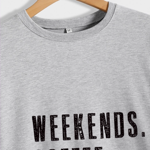 Sudadera de Mujer Casual en Mezcla de Algodón Cuello Redondo Manga Larga Con Estampado Letras Weekends Coffee Wrestling Top