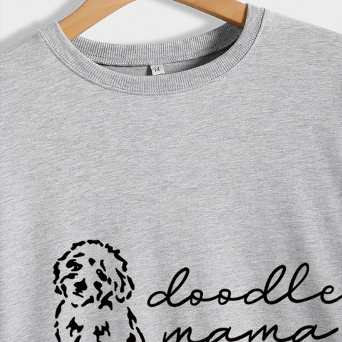 Doodle Mama Hunde Liebhaber Sweatshirt Rundhalsausschnitt Langarm Pullover Locker Baumwollmischung Lässig Grafik Druck Damen