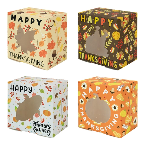 Erntedankfest Keks Geschenkboxen Mit Klarem PVC Fenster Herbst Ernte Party Papier Leckerli Boxen Truthahn Kürbis Ahorn Muster