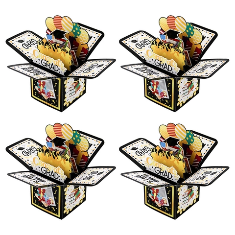 3D Abschlussfeier Pop Up Karte Papier Geschenkbox Mit Umschlag Faltbar Doktorhut Ballons Congrats Grad Deko Party Mitbringsel