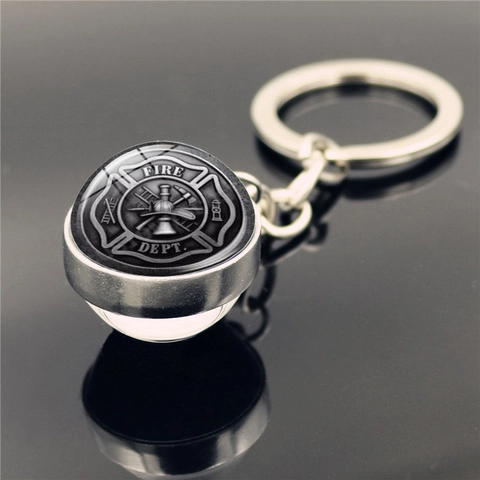 Feuerwehr Rettung Doppelseitige Glaskugel Schlüsselanhänger Zinklegierung Beruf Held Malteserkreuz Professionelles Geschenk